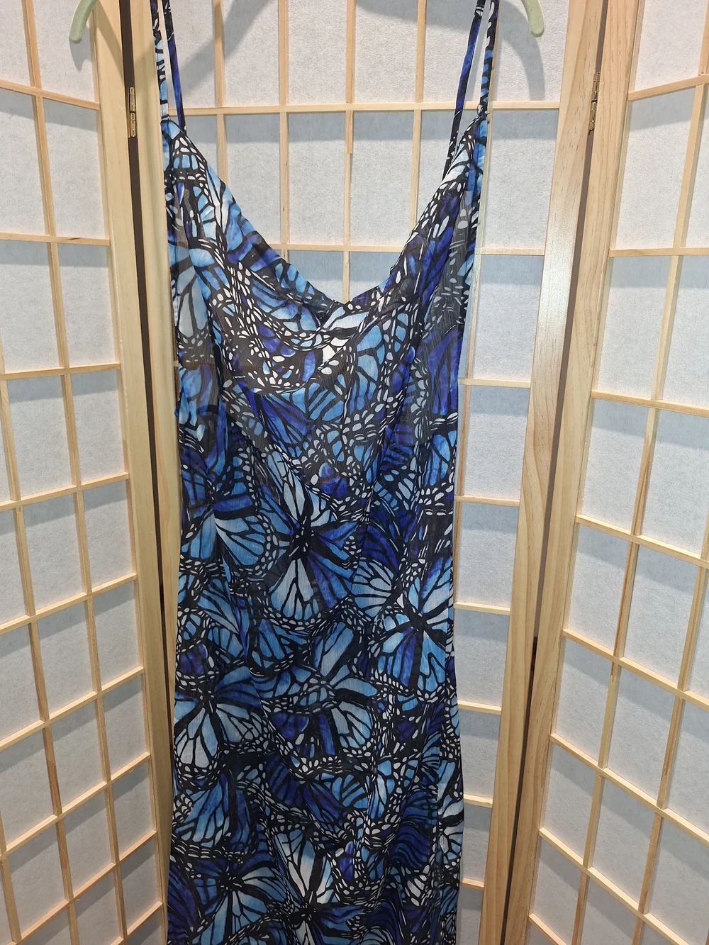 Toluca Blue and Black Butterfly-Print Sheer Swim Coverup